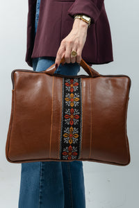 Honey Leather Embroidered Tote Bag