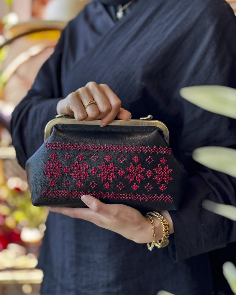 Snowflake Tatreez Clutch in Black