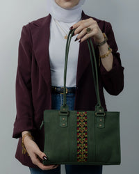 Green Leather Embroidered Shoulder Bag