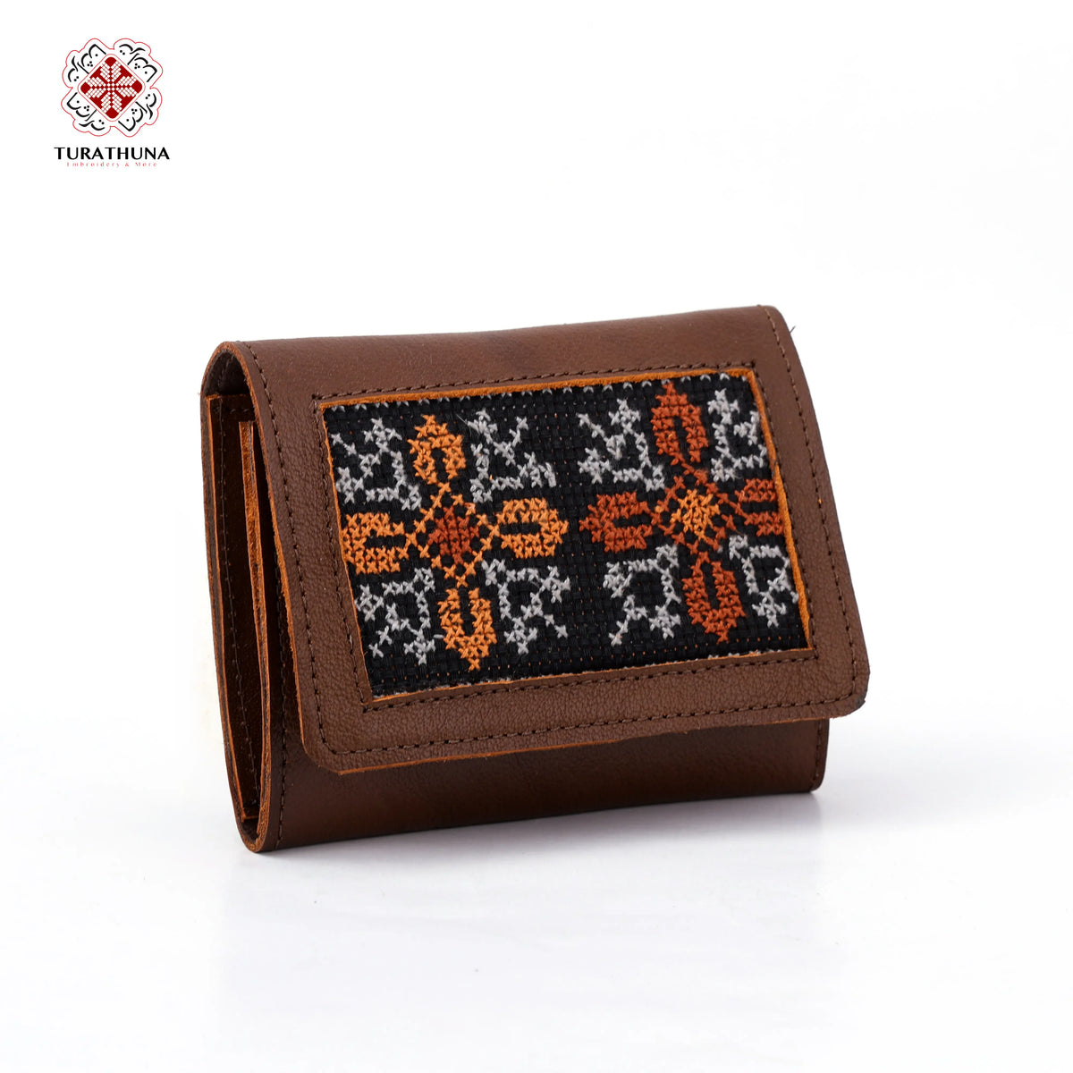 Honey Leather Embroidered Compact Wallet