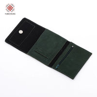 Green Leather Embroidered Compact Wallet