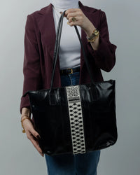 Black Leather Embroidered Shoulder Bag