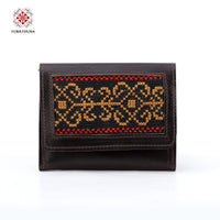 Brown Leather Embroidered Compact Wallet