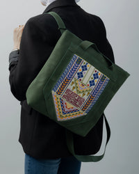 Green Leather Embroidered Tote Bag