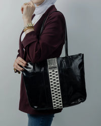 Black Leather Embroidered Shoulder Bag