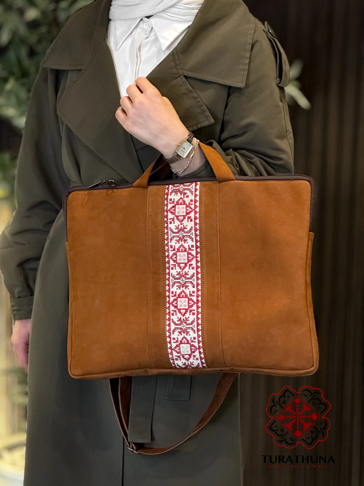 Leather Embroidered Tote Bag
