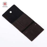 Brown Leather Embroidered Compact Wallet