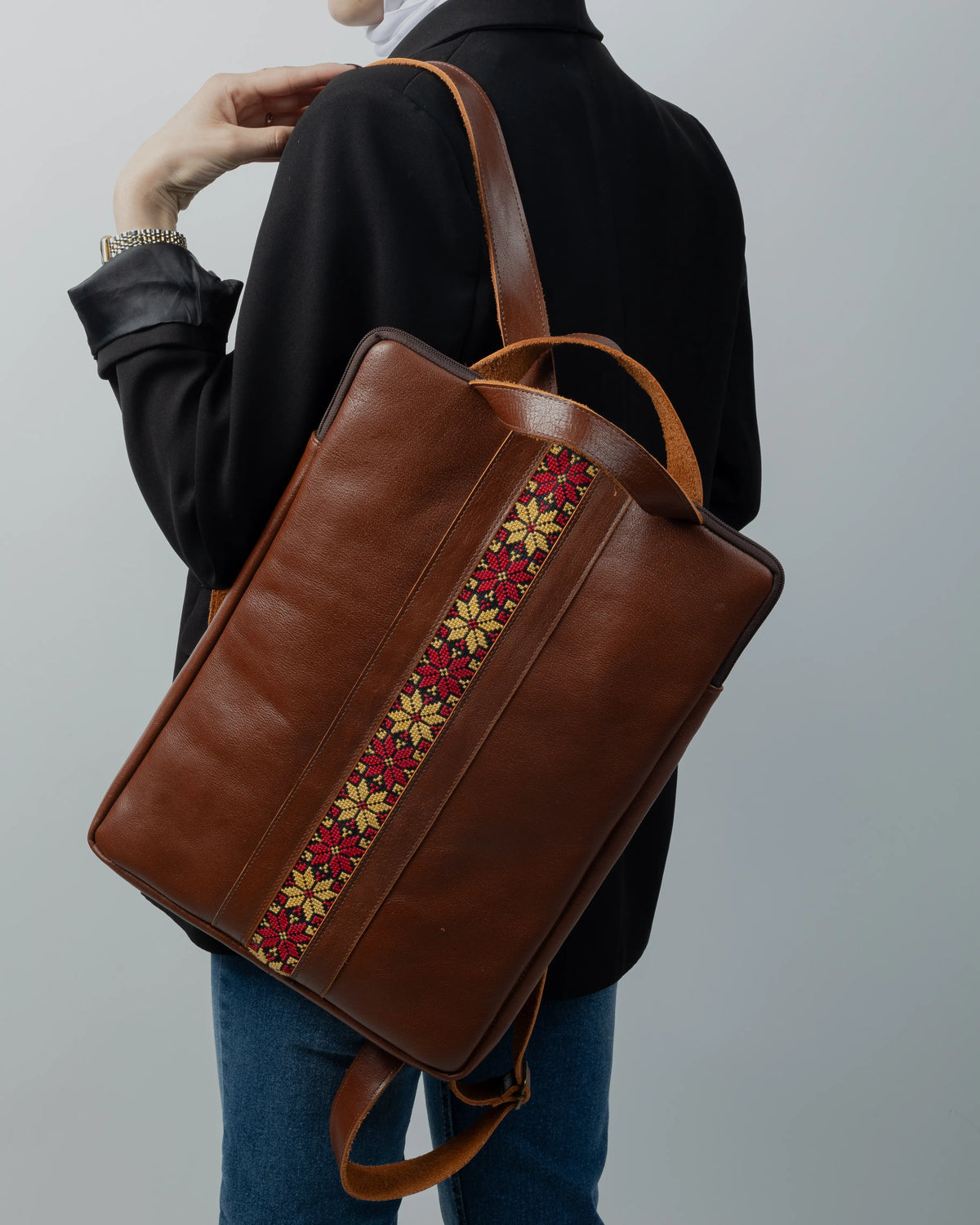 Leather Embroidered Tote Bag