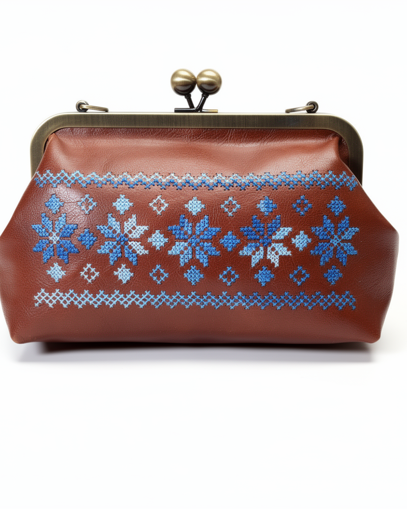 Starlight Tatreez Frame Bag in Cognac