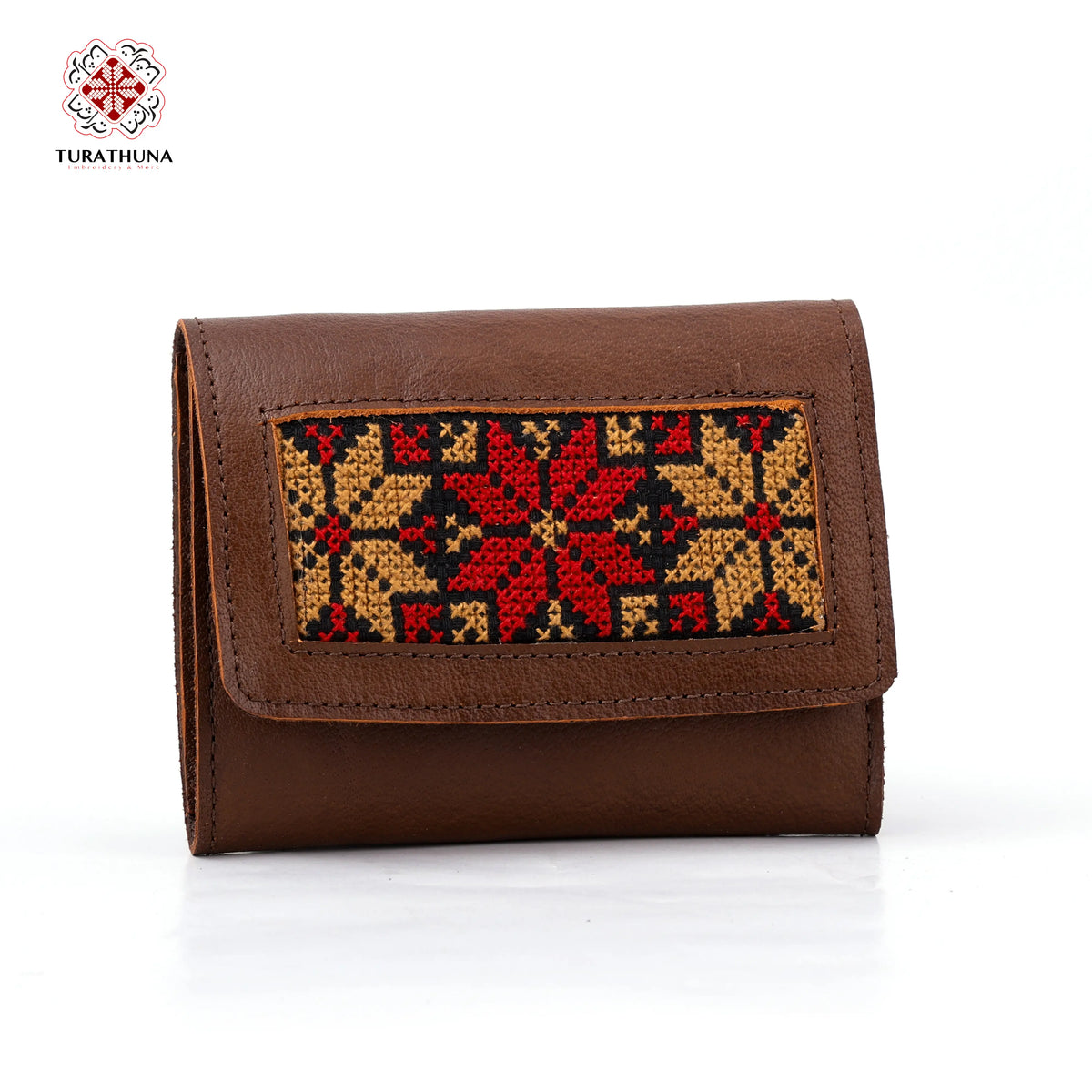 Honey Leather Embroidered Compact Wallet