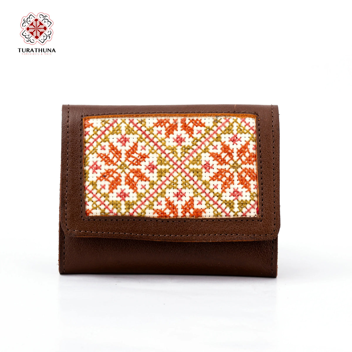 Honey Leather Embroidered Compact Wallet