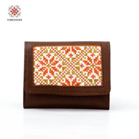 Honey Leather Embroidered Compact Wallet