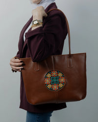Honey Leather Embroidered Shoulder Bag
