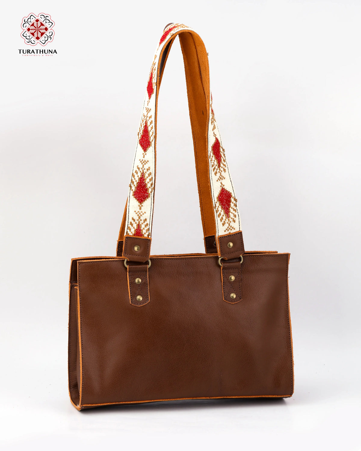 Honey Leather Embroidered Shoulder Bag
