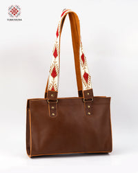 Honey Leather Embroidered Shoulder Bag