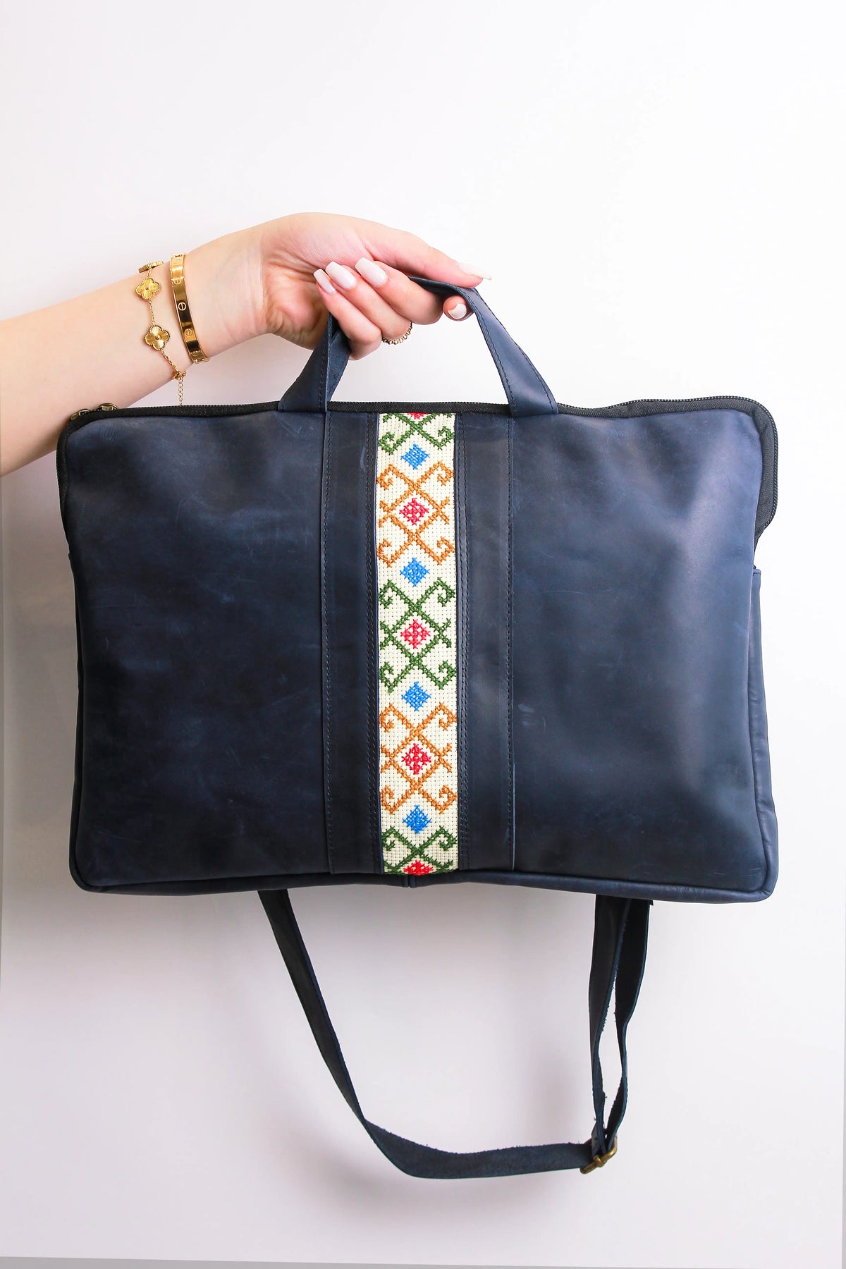 Leather Embroidered Tote Bag