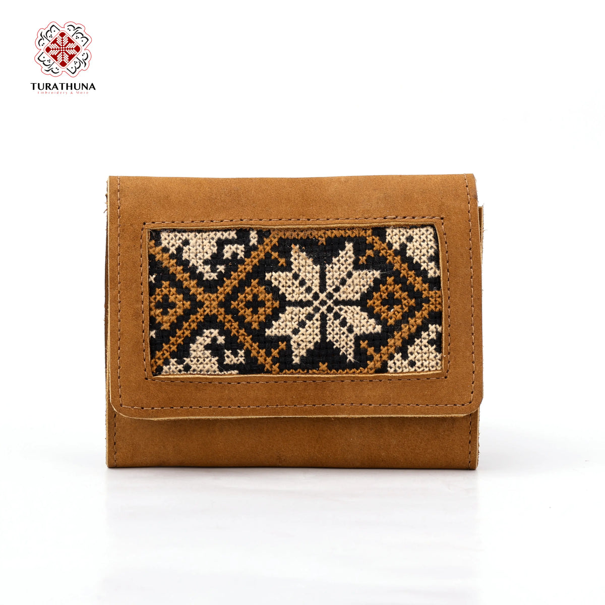 Honey Leather Embroidered Compact Wallet