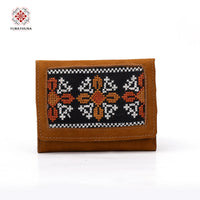Honey Leather Embroidered Compact Wallet