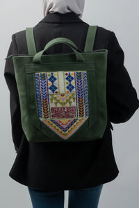 Green Leather Embroidered Tote Bag