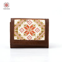 Honey Leather Embroidered Compact Wallet