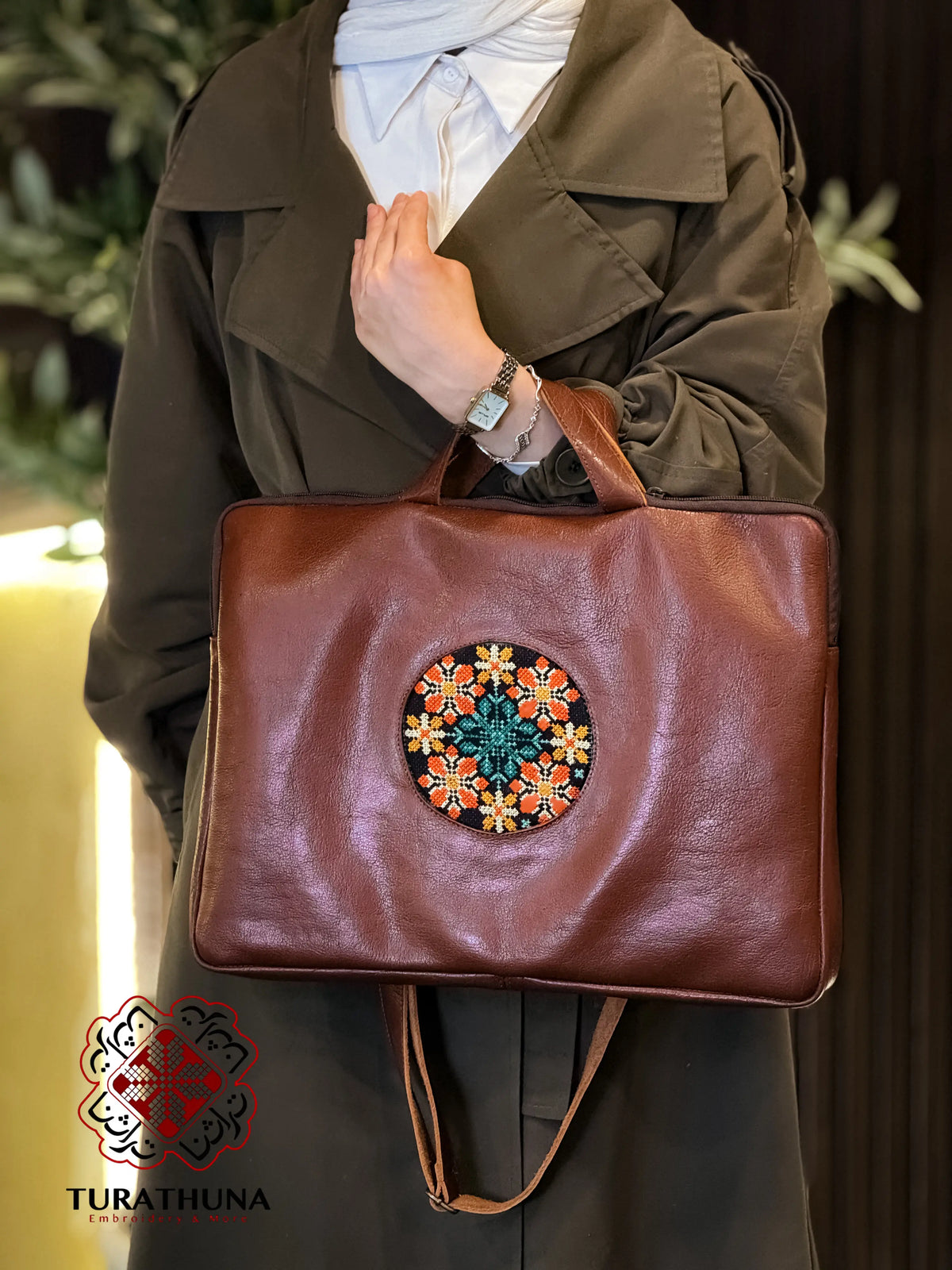 Leather Embroidered Tote Bag