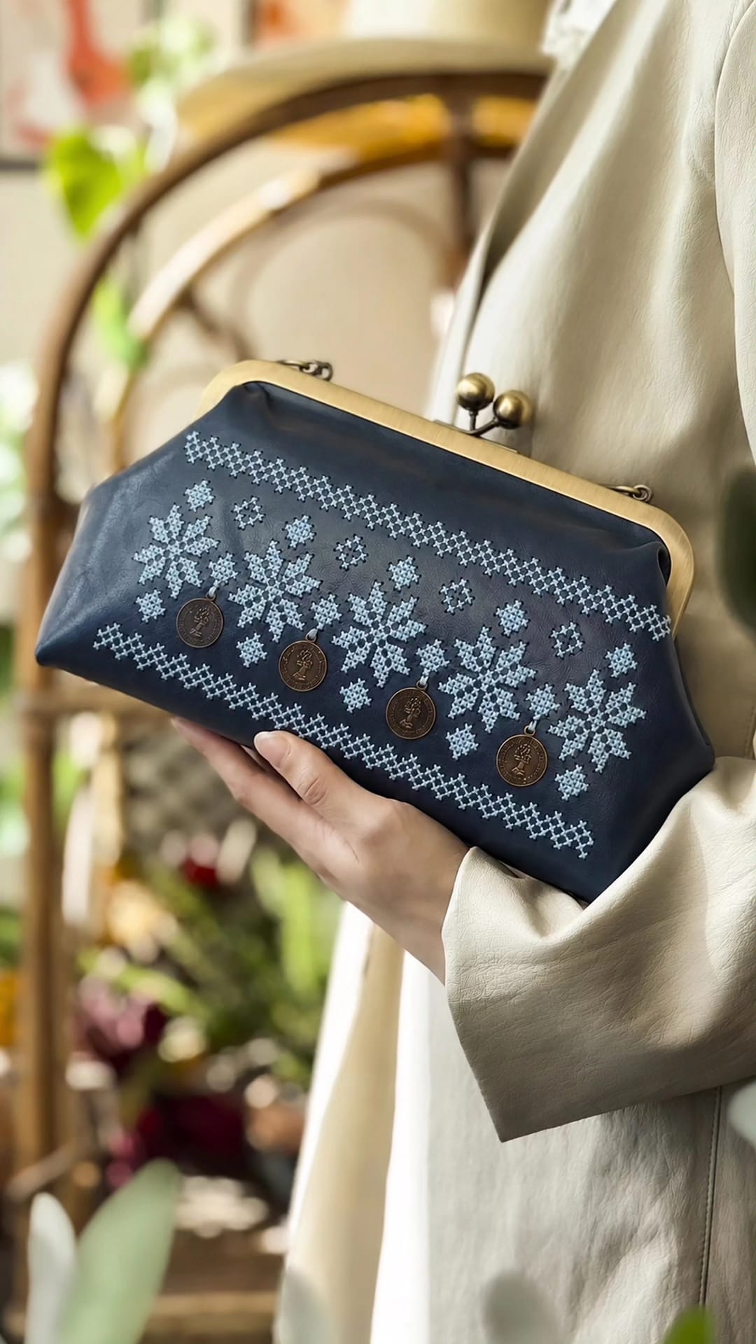 Ottoman Coin Tatreez Clutch in Deep Navy