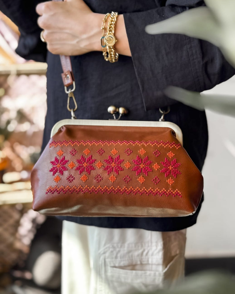 Sunset Tatreez Crossbody in Cognac