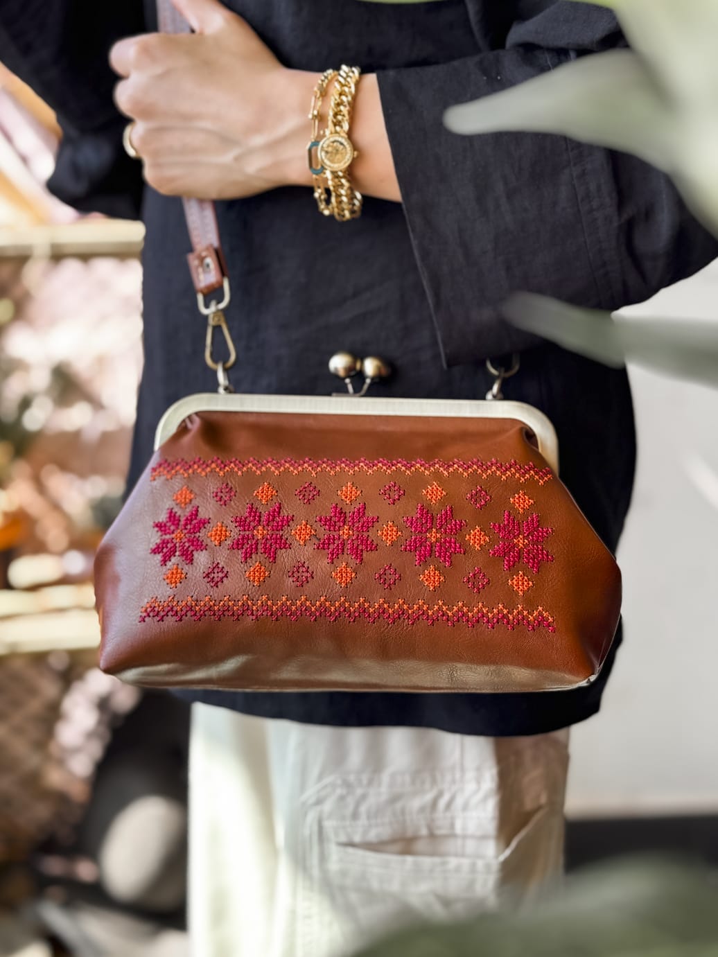 Sunset Tatreez Crossbody in Cognac