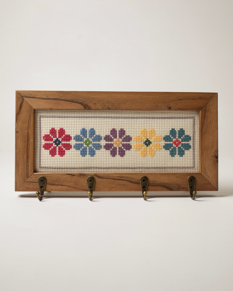 Floral Cross-Stitch Key Holder