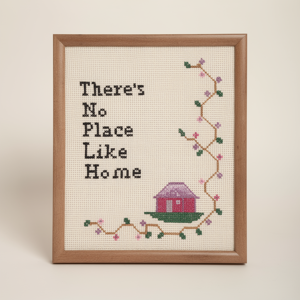 There's No Place Like Home framed cross-stitch