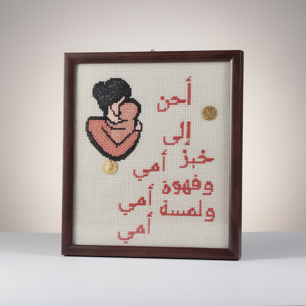 To My Mother Mahmoud Darwish framed tatreez cross-stitch