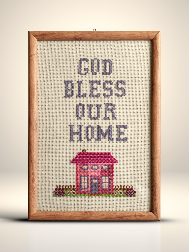"God Bless Our Home" Cross-Stitch — Framed