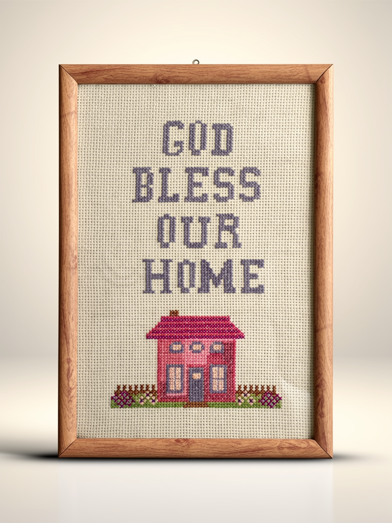 God Bless Our Home framed cross-stitch