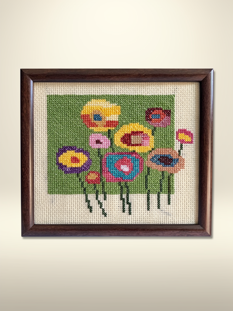 Framed wildflowers cross-stitch