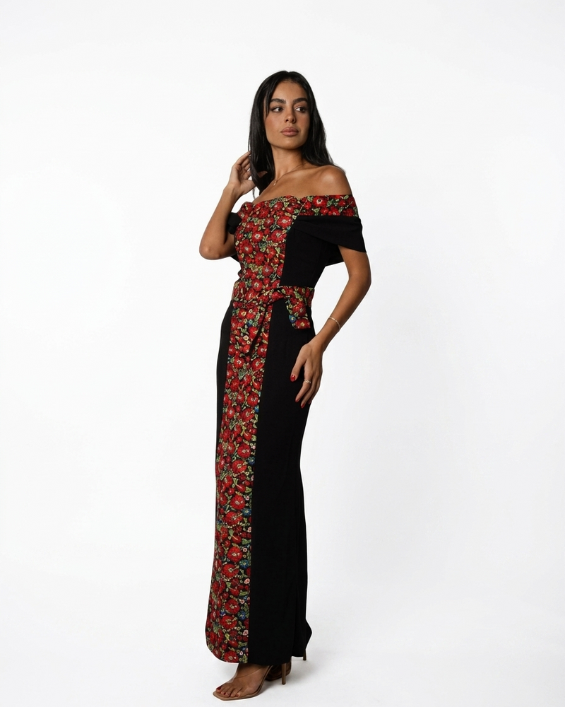 Black Floral Off-Shoulder Gown