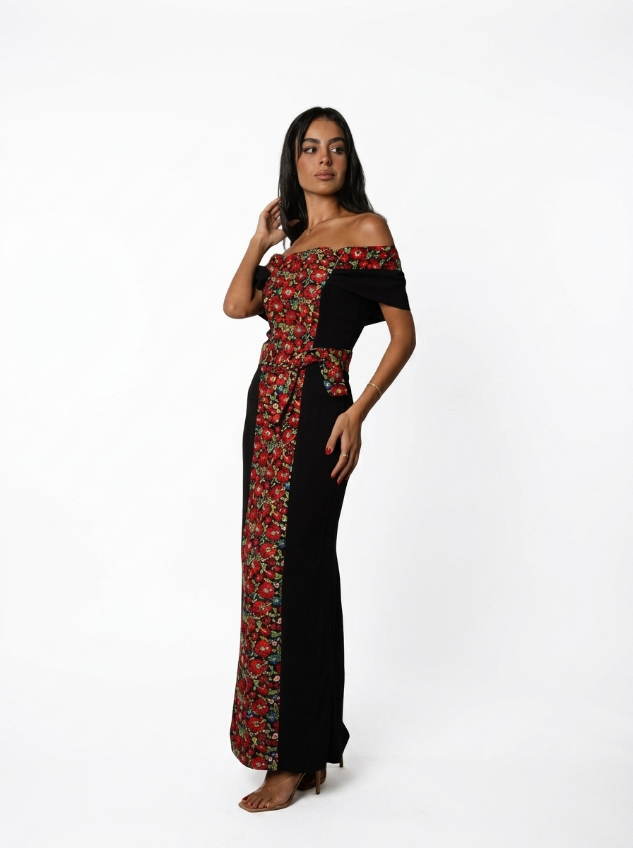 Black Floral Off-Shoulder Gown