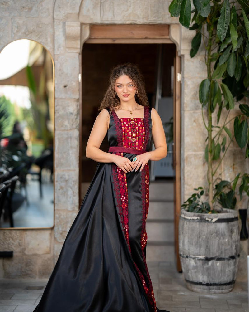 Black Satin Tatreez Gown