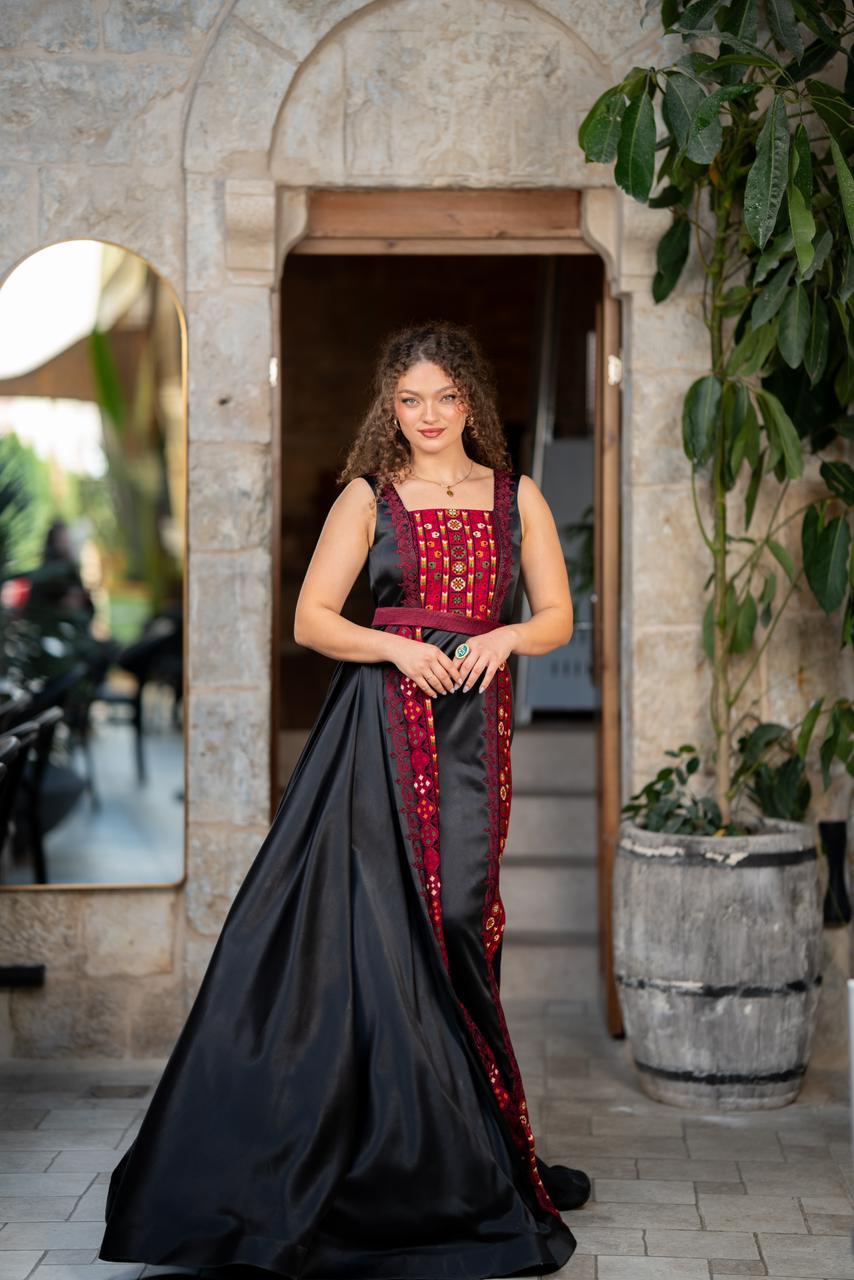 Black Satin Tatreez Gown