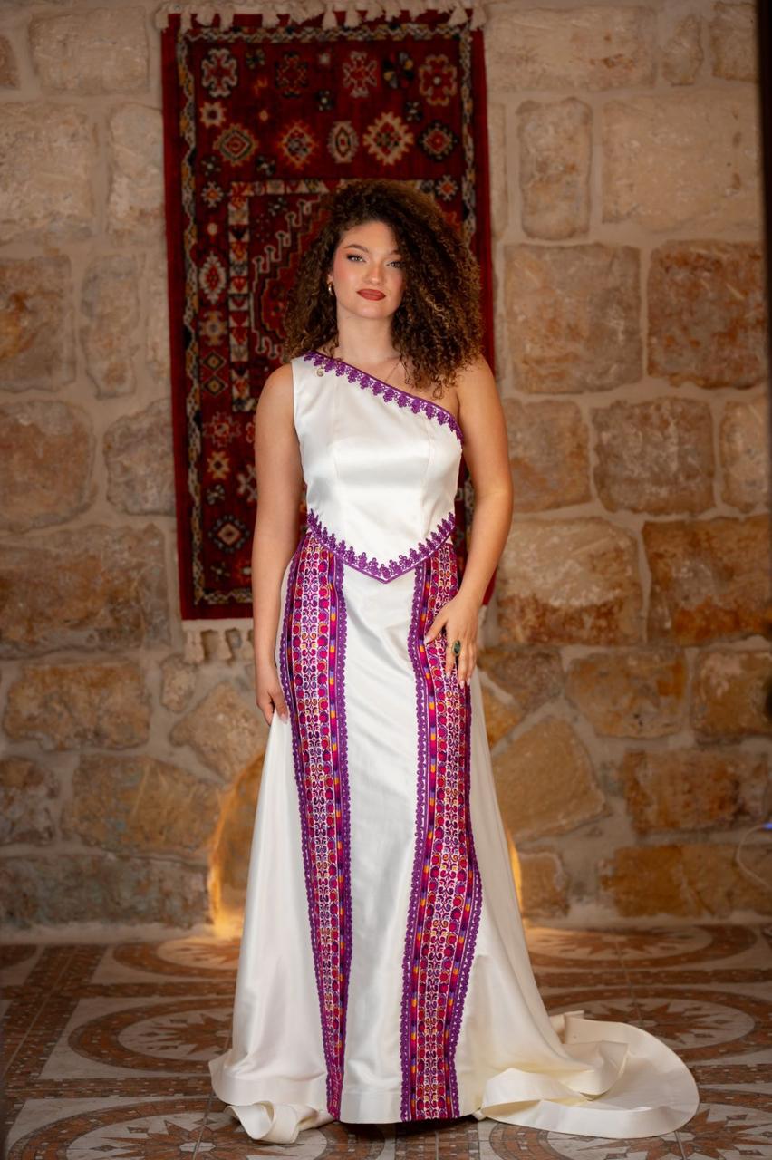 White One-Shoulder Tatreez Dress