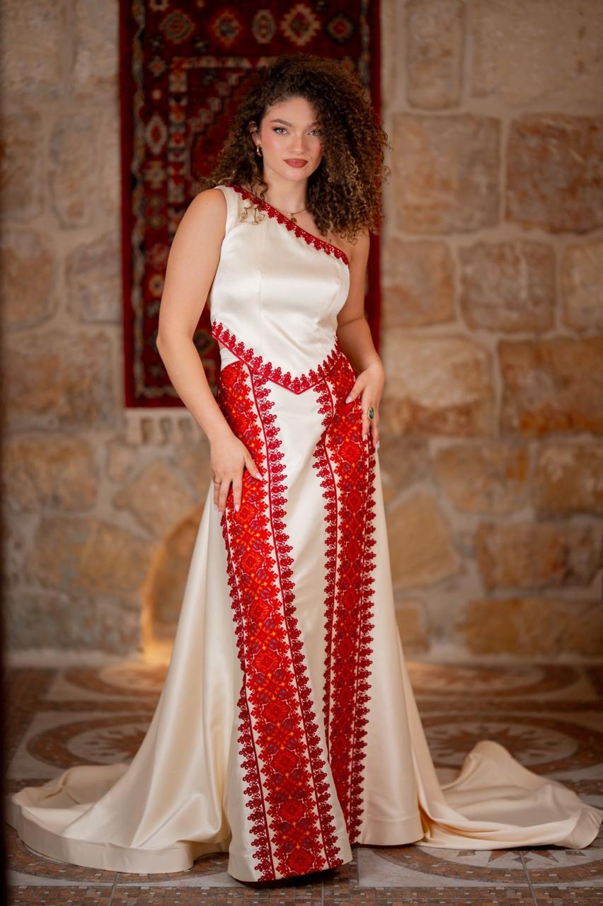White One-Shoulder Tatreez Gown