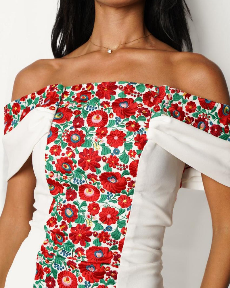 White Floral Off-Shoulder Dress