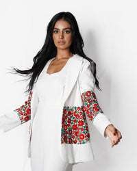 White Floral Blazer Set