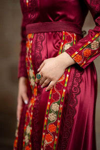 Burgundy Satin Tatreez Gown