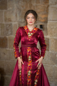 Burgundy Satin Tatreez Gown