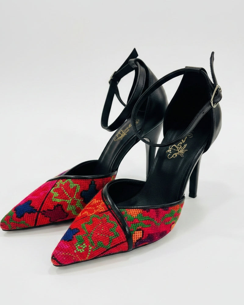 Embroidered Palestinian Stiletto Heels (Pink/Red)