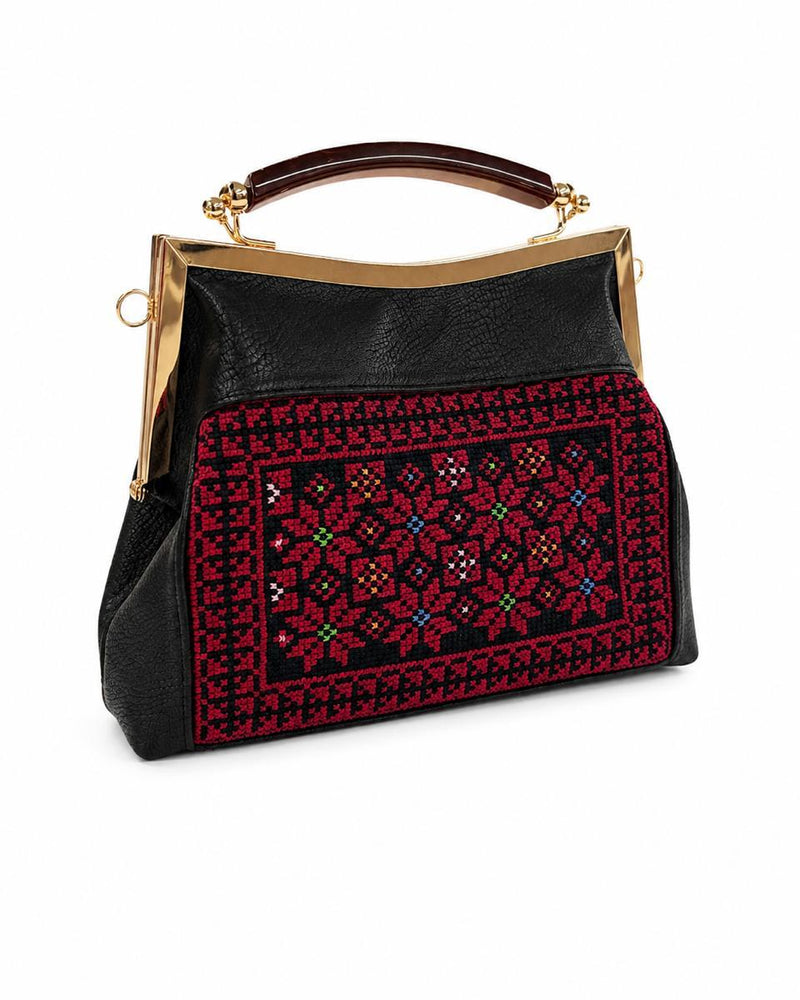 Black Leather Handle Bag with Gold Hardware