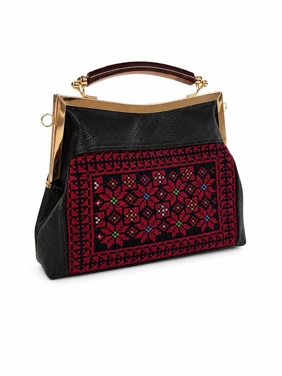 Black Leather Handle Bag with Gold Hardware