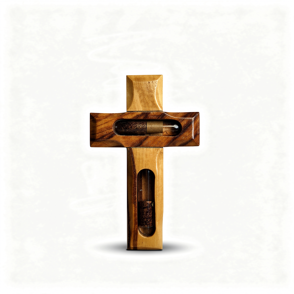 Olivewood Cross with Jerusalem Soil