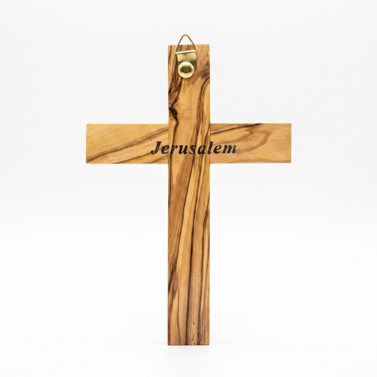 Olivewood Wall Cross – Jerusalem Engraved