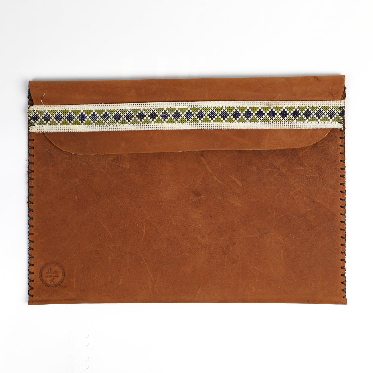 Leather Laptop Sleeve - Camel Embroidered